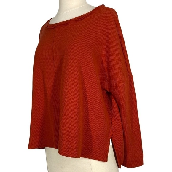 ANTHROPOLOGIE Burnt Orange Oversized Waffle Knit Pullover Top - Picture 4 of 8